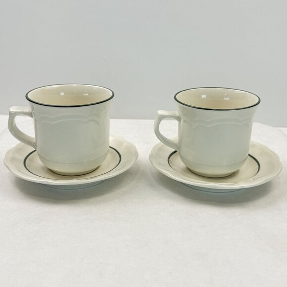 Vtg Set of 2 Pfaltzgraff Snow Village Christmas Farmhouse Coffee Mug Saucer Set - Picture 4 of 16